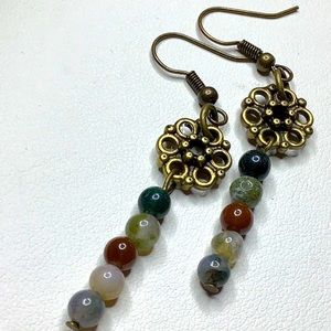 Fancy Jasper & Antique Brass Earrings.